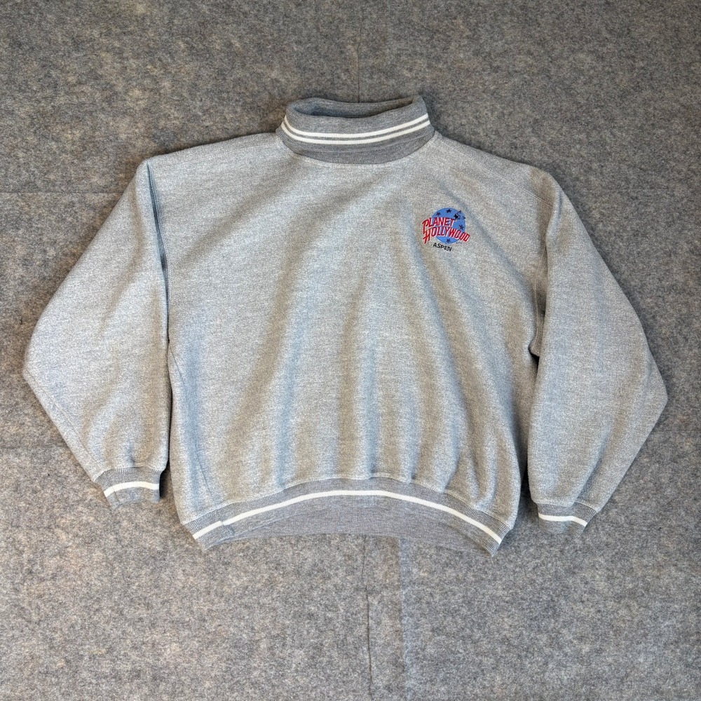 Vintage Planet Hollywood Aspen Sweatshirt Mens Large Gray Mock Neck